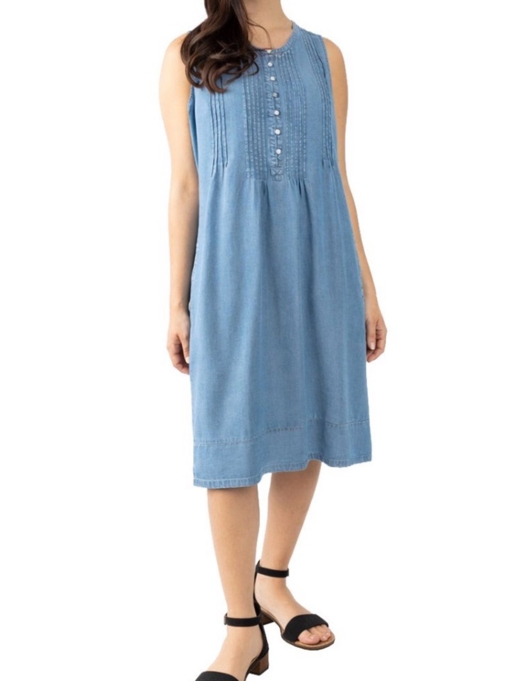 Coldwater Creek Light Blue Sleeveless Midi Chambray Dress